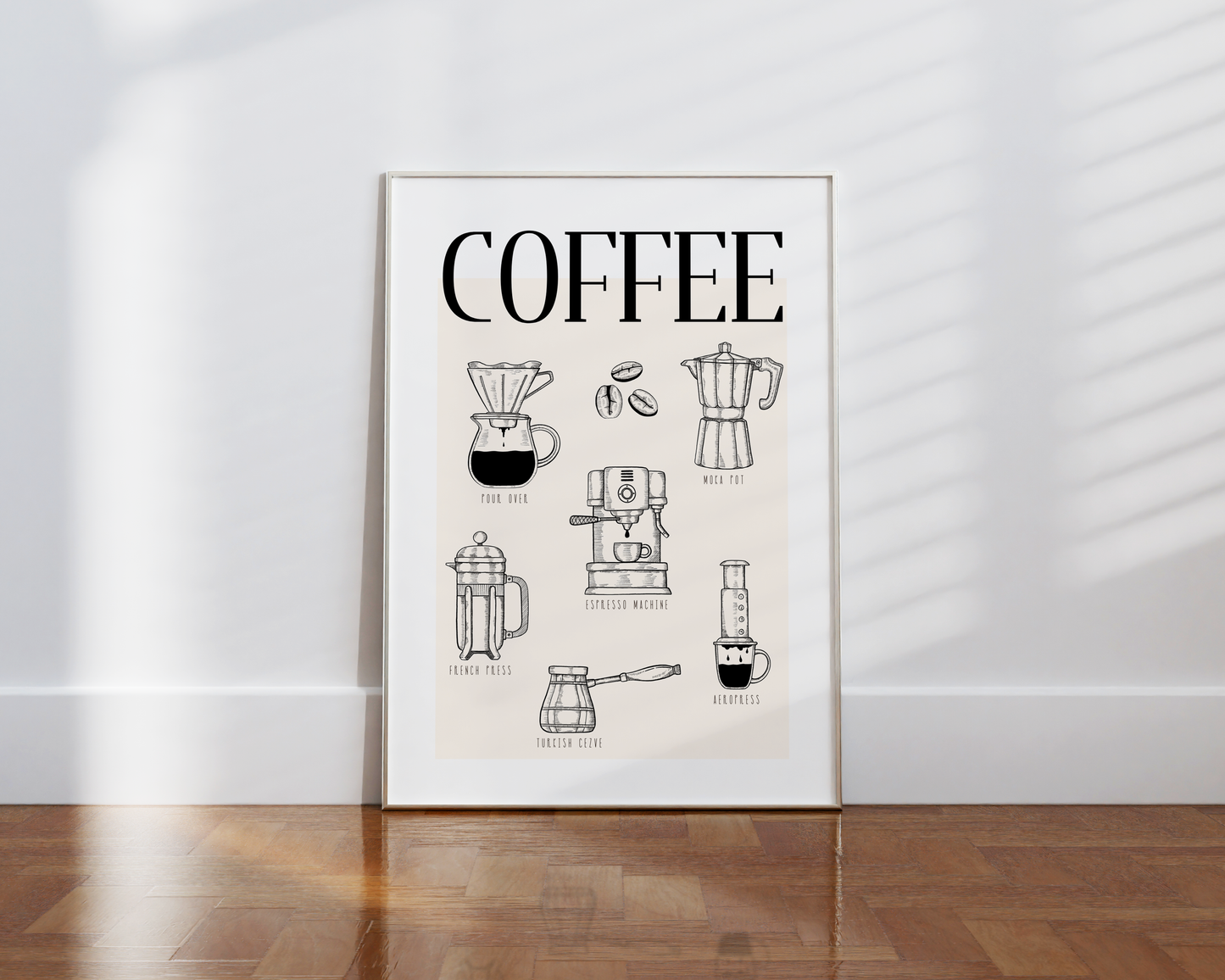 Coffee Brewing Methods Beige Poster