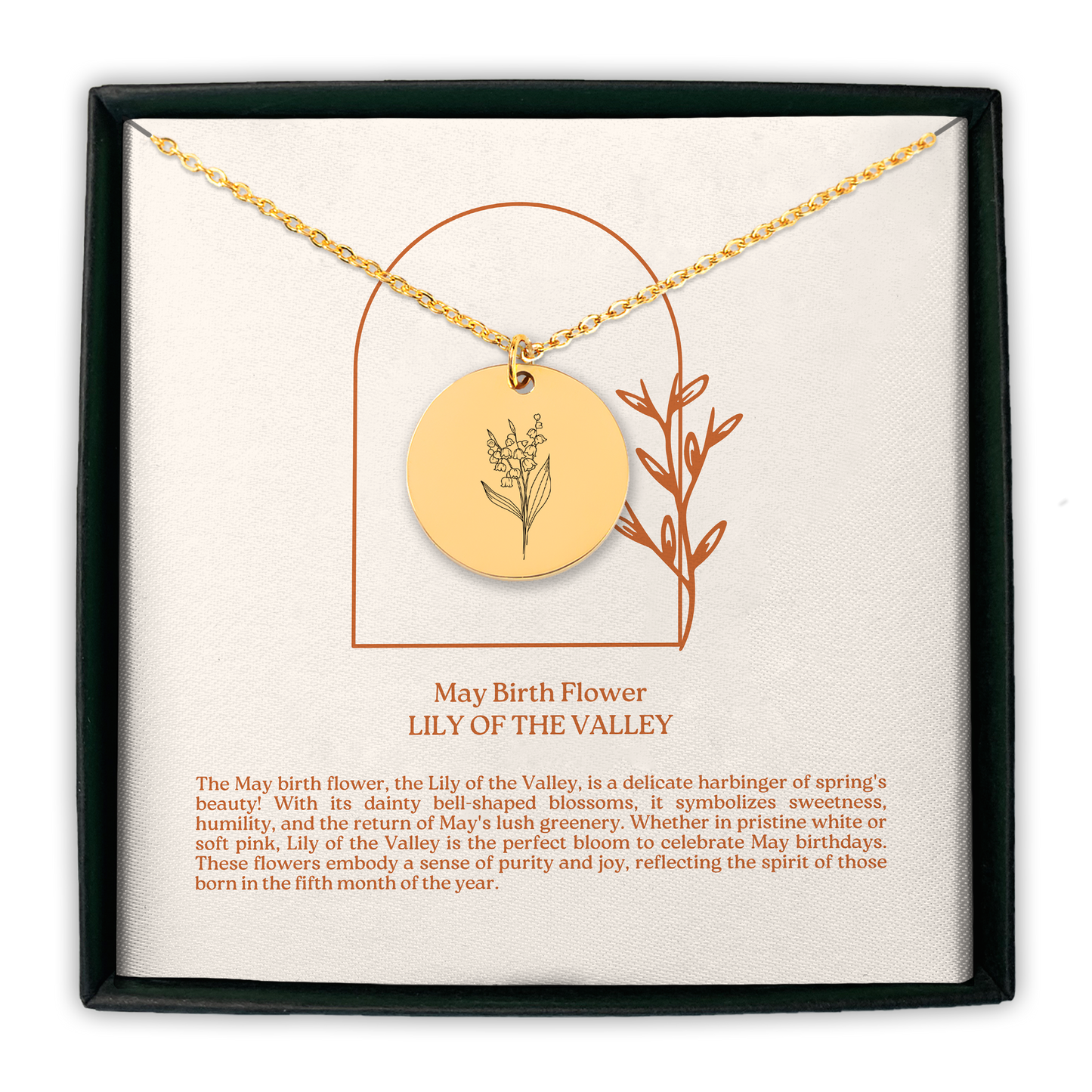 May Birth Flower Coin Necklace (Lily of the Valley)