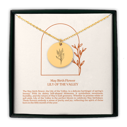 May Birth Flower Coin Necklace (Lily of the Valley)