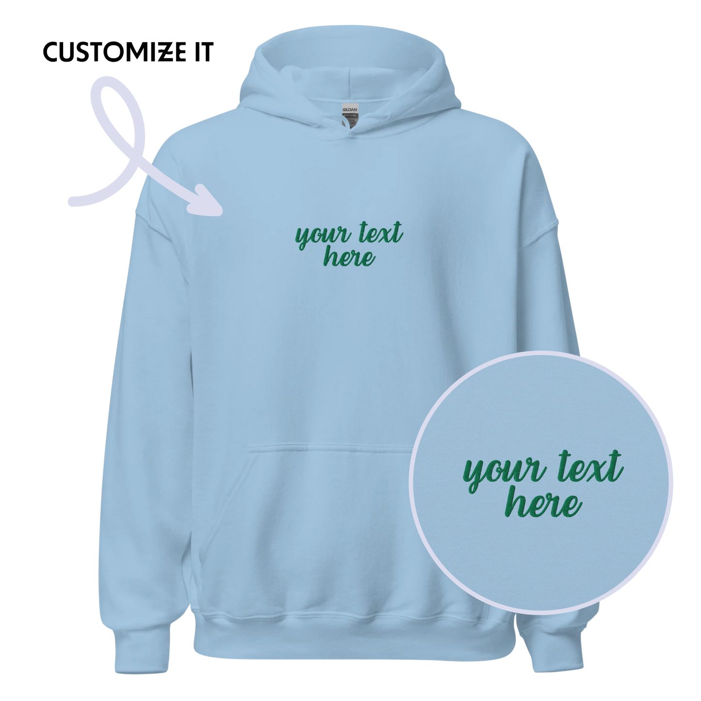 CUSTOM Your Text Cursive Embroidered Hoodie