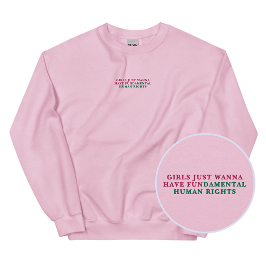 Girls Just Wanna Have Fundamental Human Rights Feminist Embroidered Sweatshirt