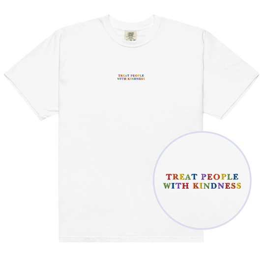 Treat People With Kindness Rainbow Premium Embroidered T-Shirt