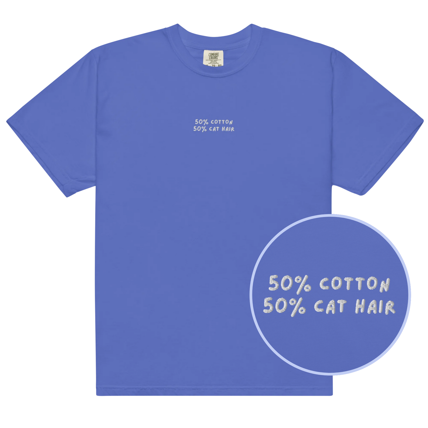 50% Cotton 50% Cat Hair Embroidered Classic T-Shirt