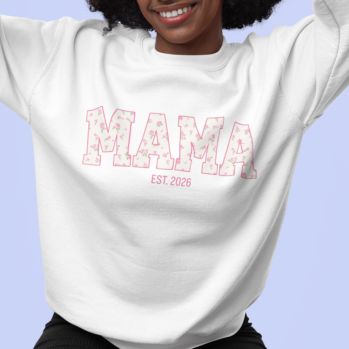 CUSTOM YEAR Mama Pink Floral Varsity Sweatshirt