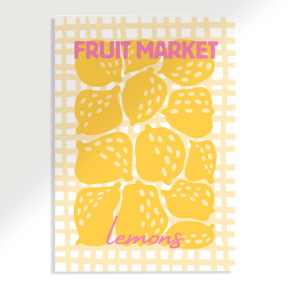 Lemons Fruit Market Checkered Poster