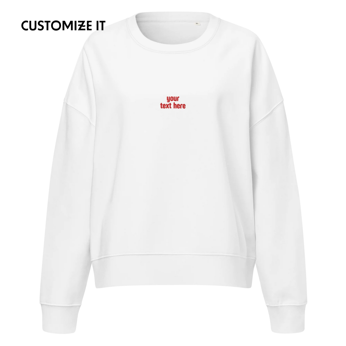 CUSTOM Your Red Text Embroidered Women’s Organic Sweatshirt