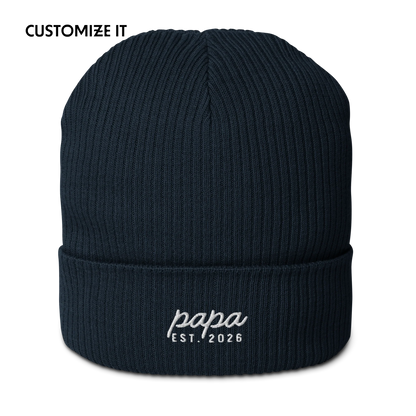 CUSTOM Papa Year Embroidered Organic Ribbed Beanie