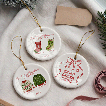 CUSTOM Our First Christmas Together Stockings Ceramic Christmas Ornament