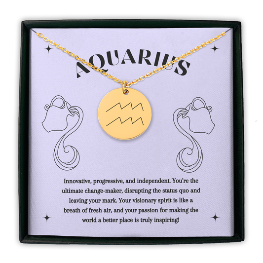 Aquarius Symbol Zodiac Coin Necklace