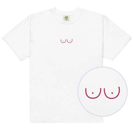 Boobs Feminist Embroidered Premium T-Shirt