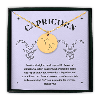 Capricorn Symbol Zodiac Coin Necklace