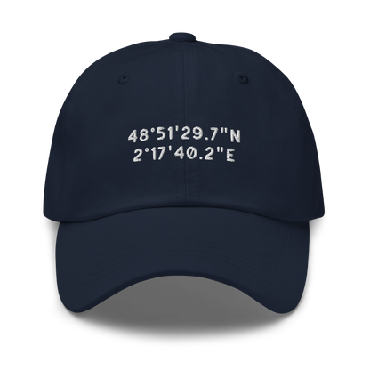 CUSTOM Location Coordinates Embroidered Dad Hat