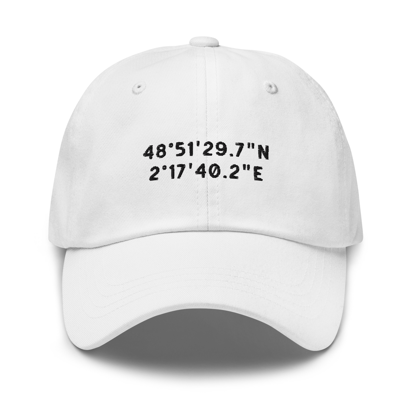 CUSTOM Location Coordinates Embroidered Dad Hat