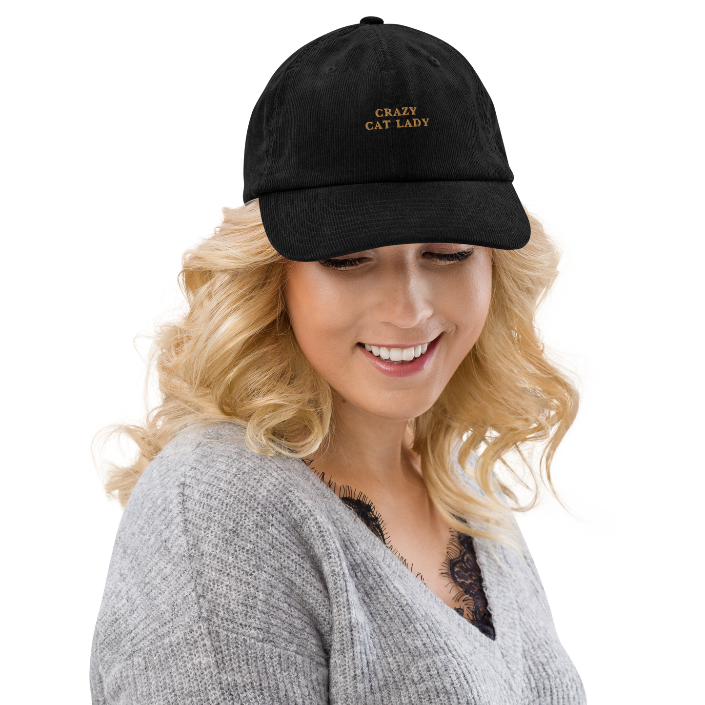Crazy Cat Lady Embroidered Corduroy Hat