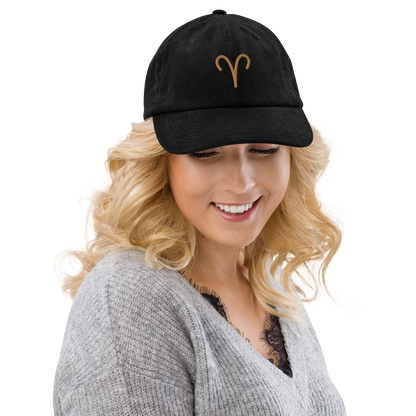 Aries Zodiac Symbol Embroidered Corduroy Hat