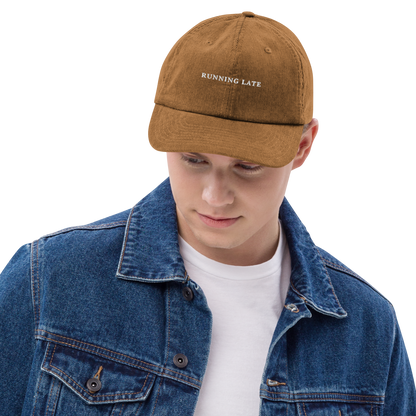 Running Late Embroidered Corduroy Hat