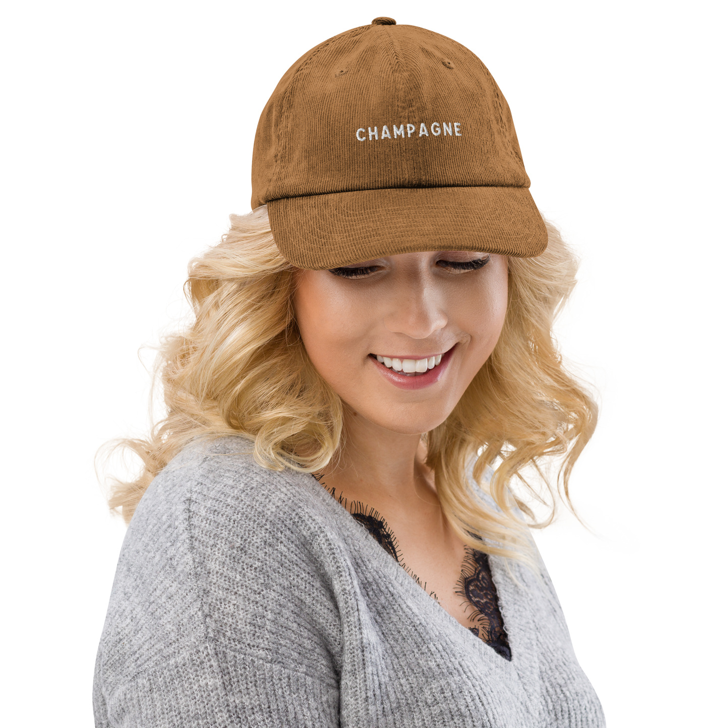 Champagne Embroidered Corduroy Hat