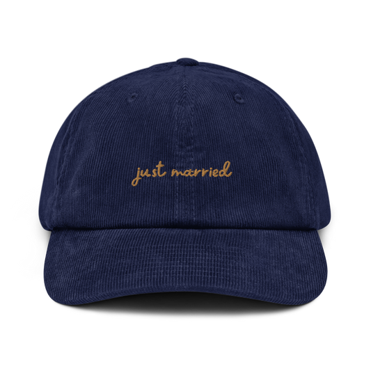 Just Married Newlywed Embroidered Corduroy Cap