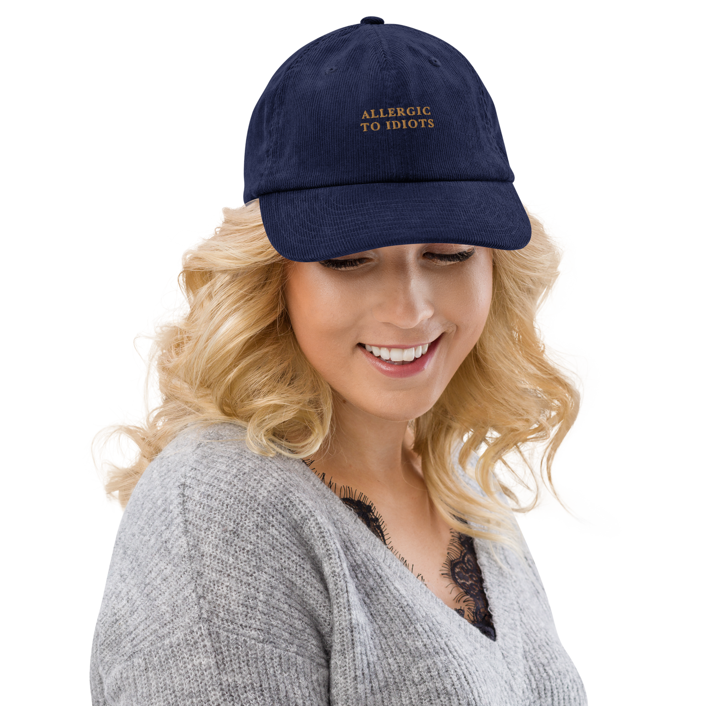 Allergic To Idiots Embroidered Corduroy Cap