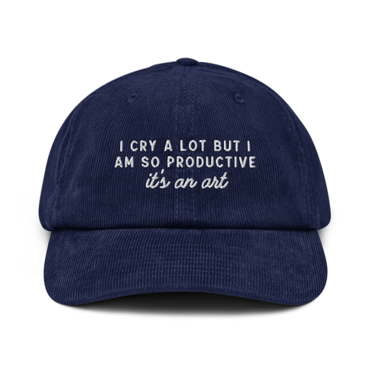 I Cry a Lot But I am so Productive ICDIWABH Embroidered Corduroy Hat