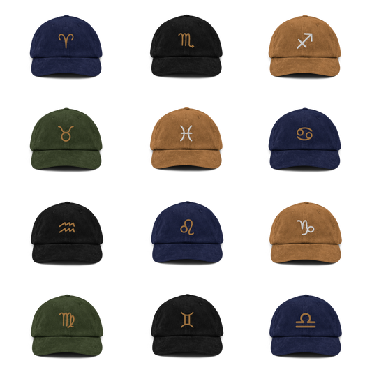 Embroidered Zodiac Symbol Corduroy Hat