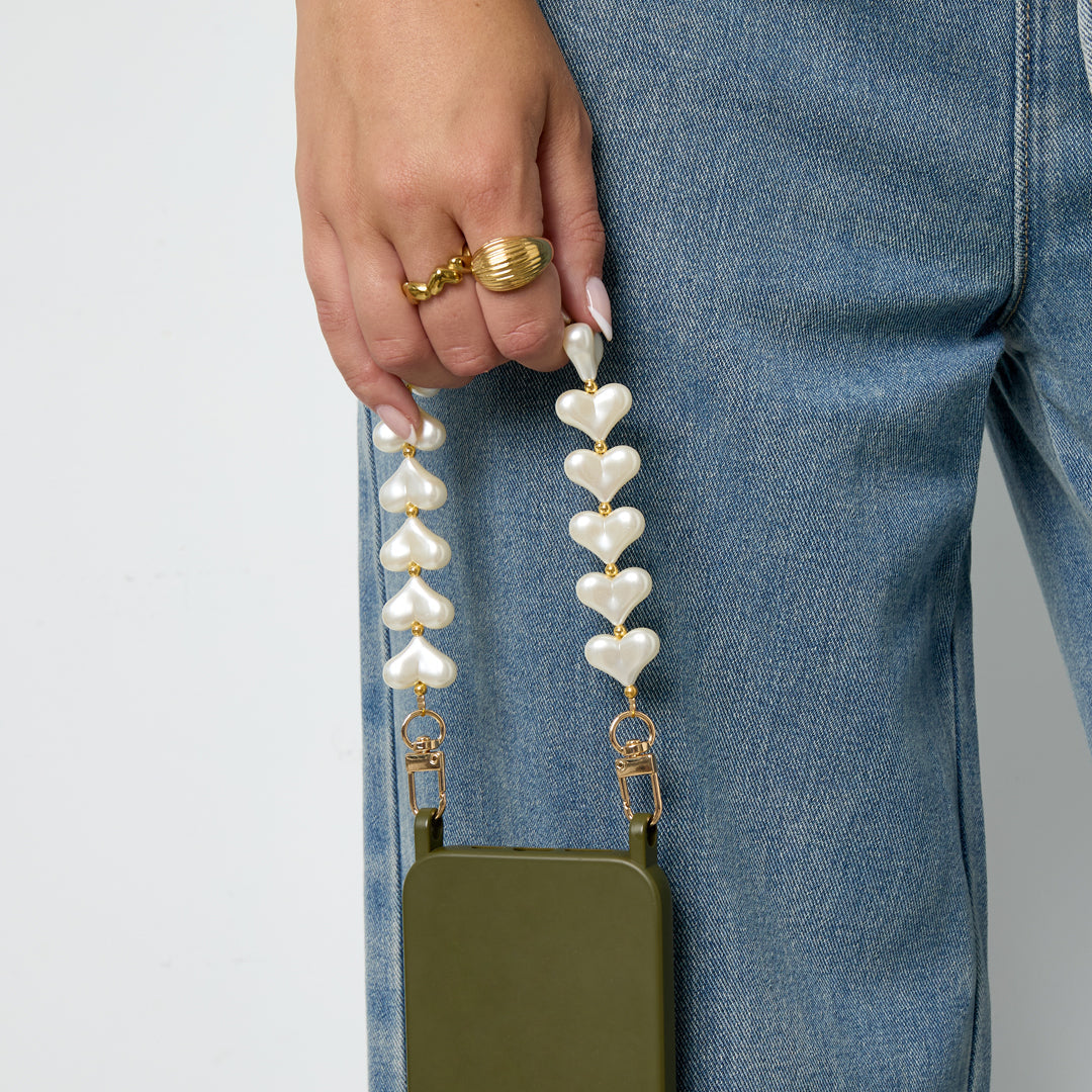 Trendy phone cord with pearled hearts