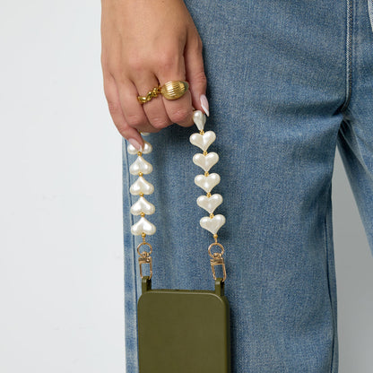 Trendy phone cord with pearled hearts