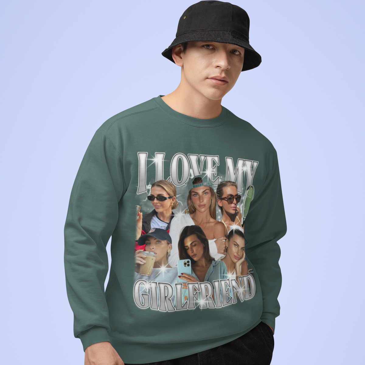 CUSTOM I Love My Girlfriend Photo Bootleg Vintage Wash Crewneck Sweatshirt