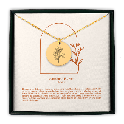 June Birth Flower Coin Necklace (Rose)