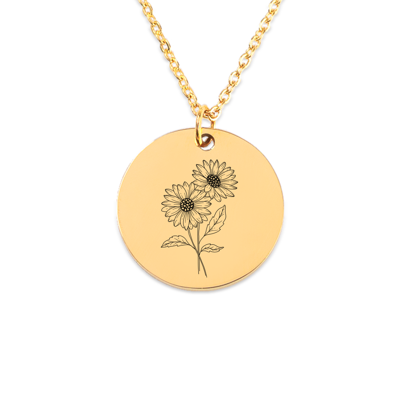 April Birth Flower Coin Necklace (Daisy)