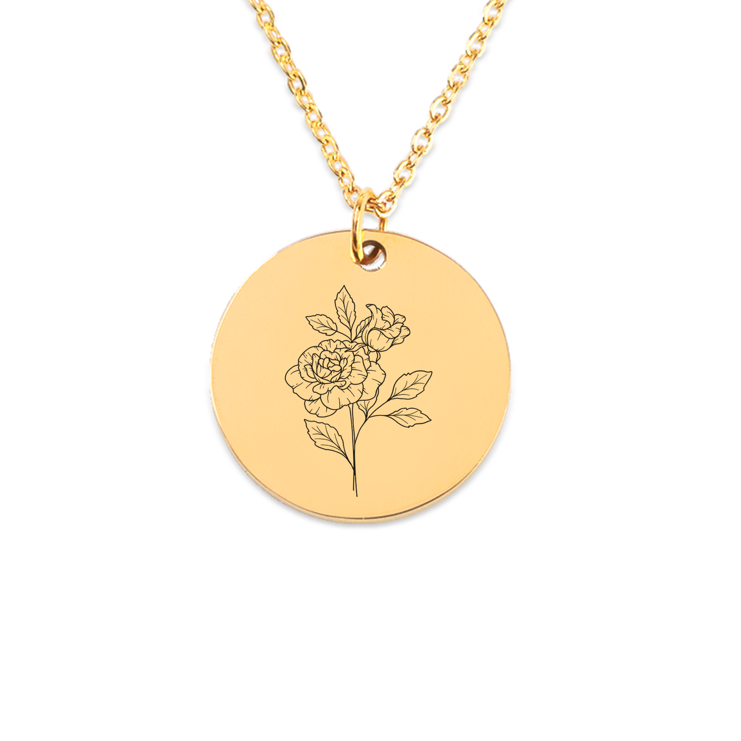 June Birth Flower Coin Necklace (Rose)
