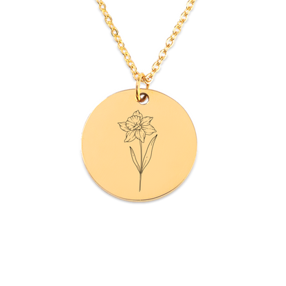 December Birth Flower Coin Necklace (Narcissus)