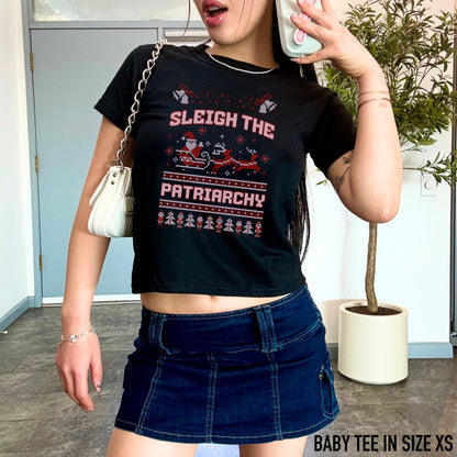 Sleigh The Patriarchy Feminist Christmas Baby Tee