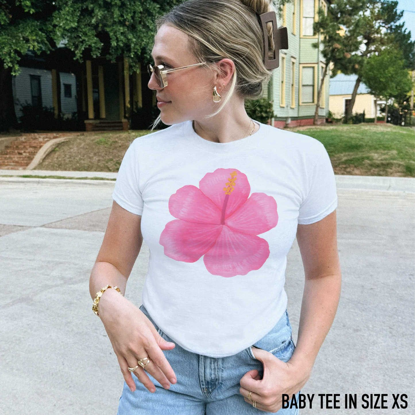 Pink Hibiscus Flower Baby Tee