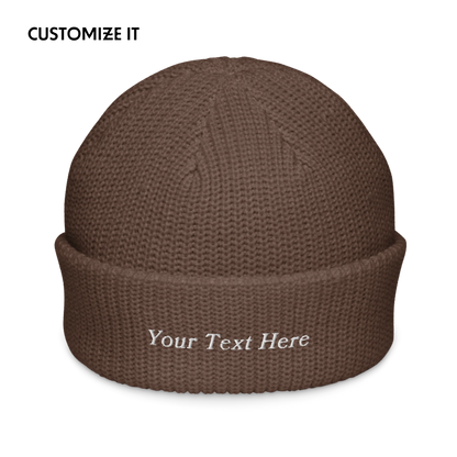 CUSTOM Text Serifed Embroidered Cable Beanie