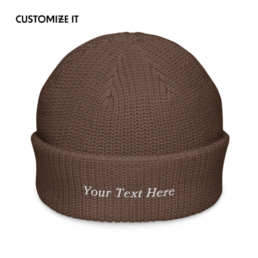 CUSTOM Text Serifed Embroidered Cable Beanie