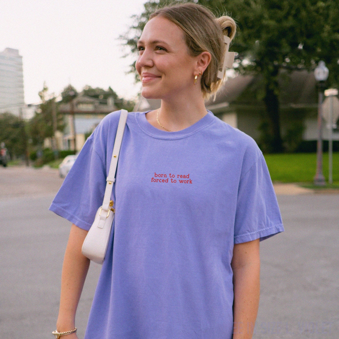 Born To Read Forced To Work Embroidered Premium T-Shirt