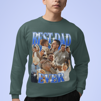 CUSTOM Best Dad Ever Photo Bootleg Vintage Wash Crewneck Sweatshirt