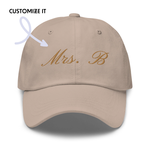 Personalised Mrs Surname Initial Bride Embroidered Cap