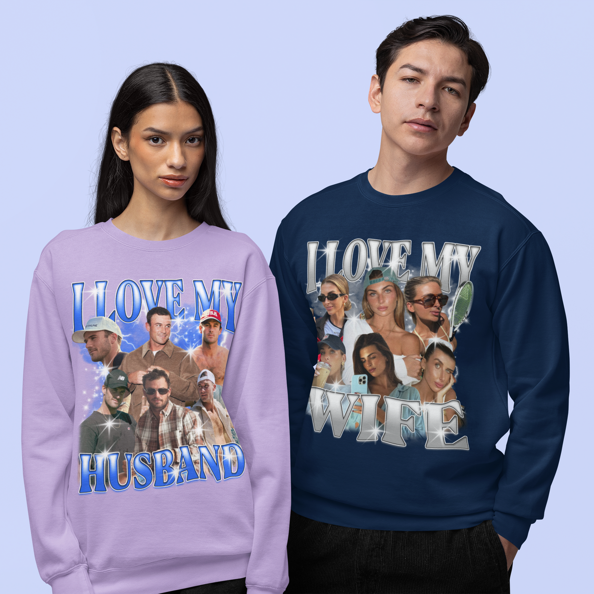 CUSTOM I Love My Boyfriend Photo Bootleg Vintage Wash Crewneck Sweatshirt