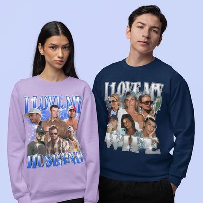CUSTOM I Love My Boyfriend Photo Bootleg Vintage Wash Crewneck Sweatshirt