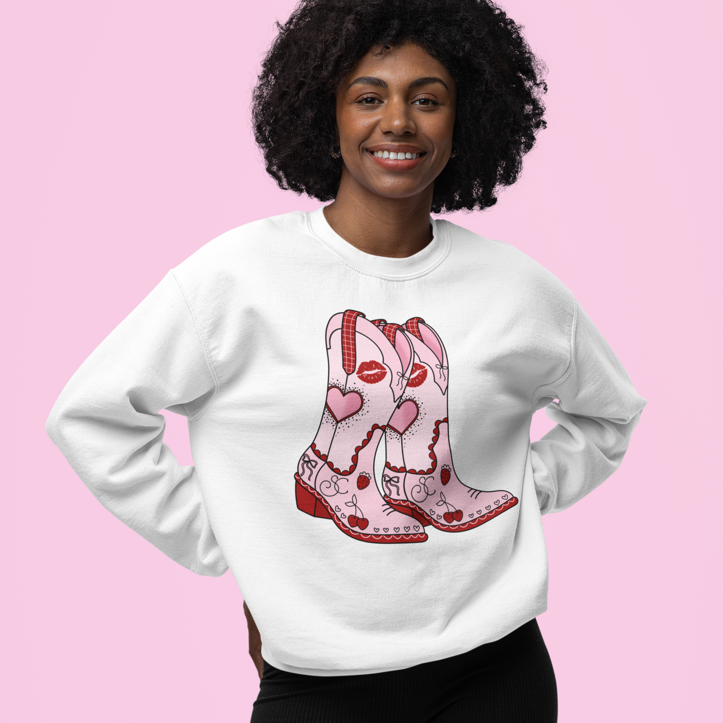 Sabrina Pink Cowgirl Boots Sweatshirt