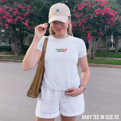 Overworked and Underfucked Embroidered Baby Tee
