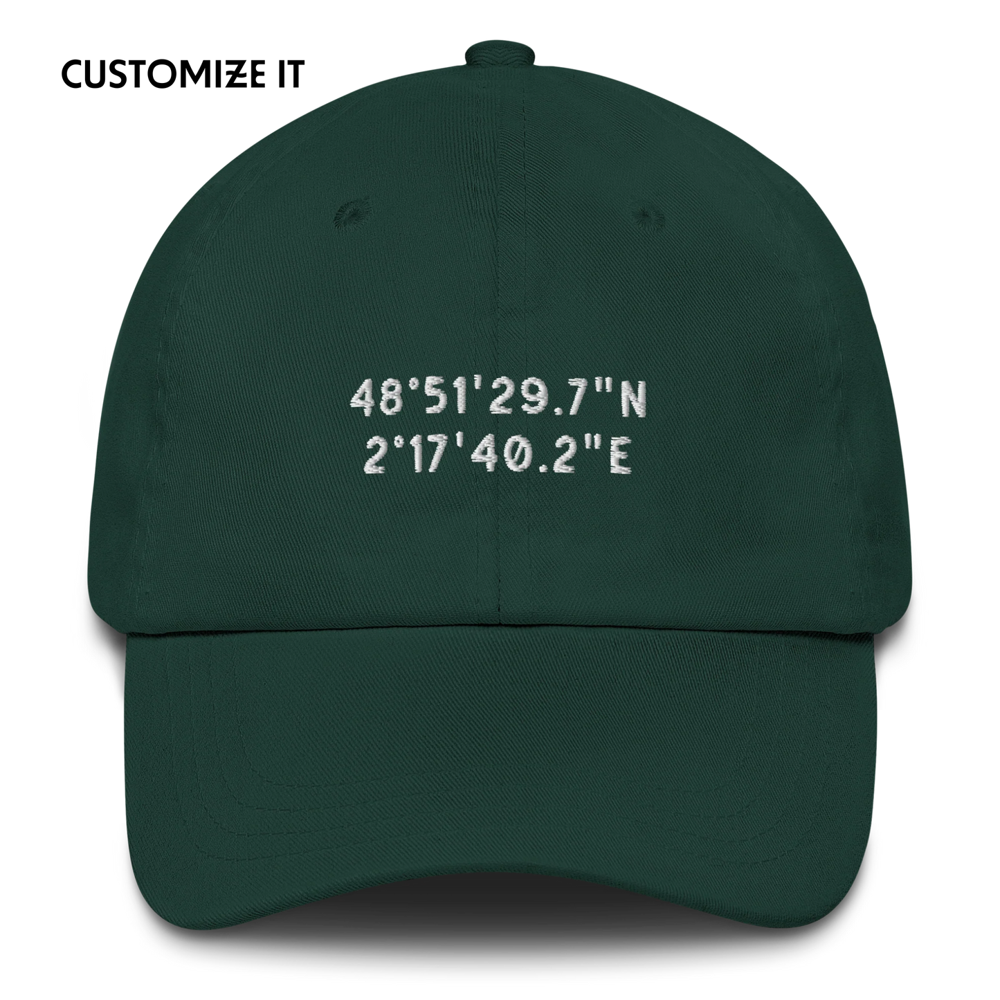 CUSTOM Location Coordinates Embroidered Dad Hat