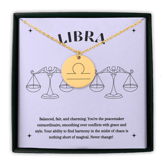 Libra Symbol Zodiac Coin Necklace
