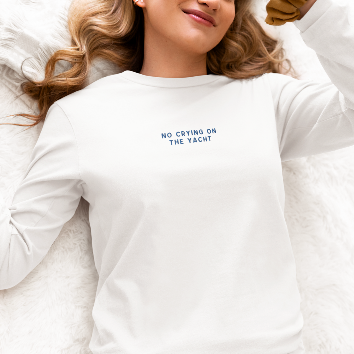 No Crying on the Yacht Embroidered Long Sleeve T-Shirt