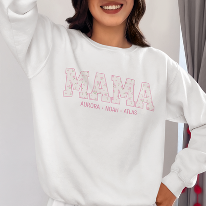 CUSTOM NAMES Mama Pink Floral Varsity Sweatshirt