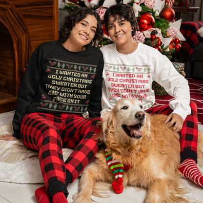 Ugly Christmas Sweater Face on It Funny Christmas Sweatshirt