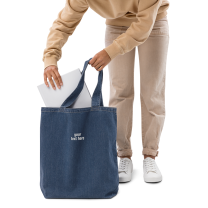 CUSTOM Your Text Blocky Embroidered Organic Denim Tote Bag