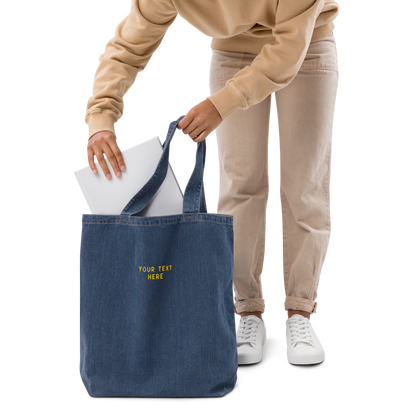 CUSTOM Your Text Embroidered Organic Denim Tote Bag